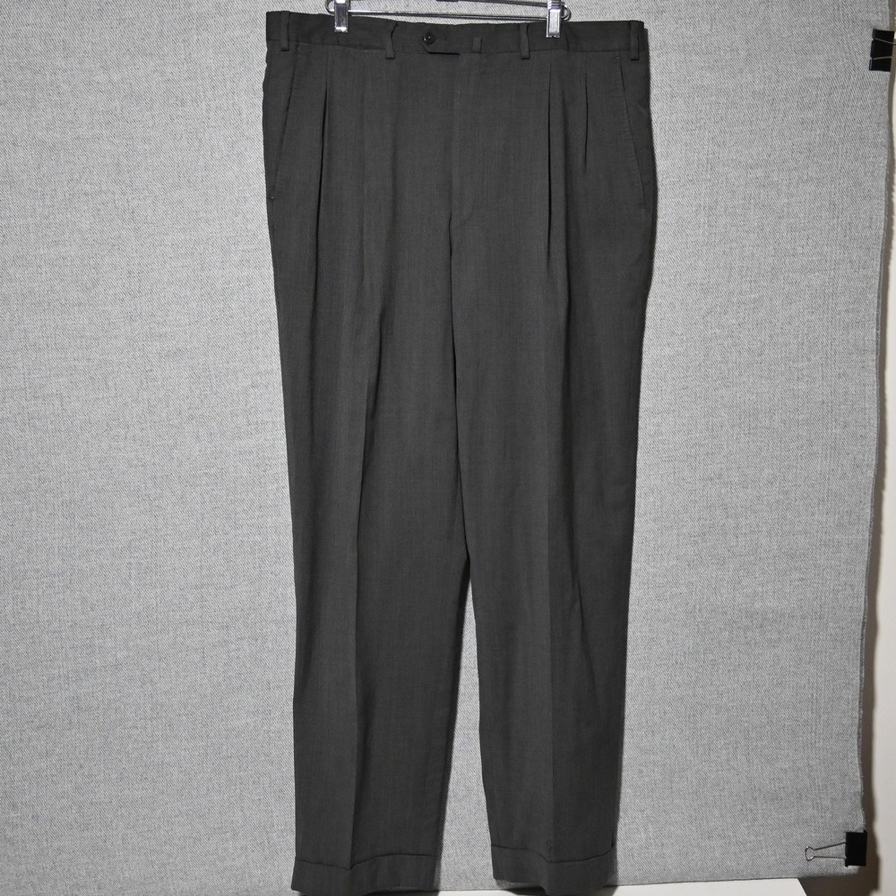Ermenegildo Zegna Pleated Wool Trousers Mens Cuffed Charcoal Gray 38R
